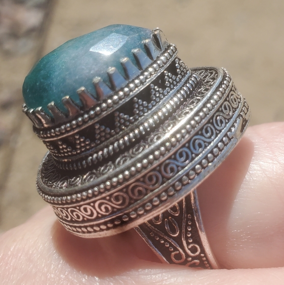 New Green Aventurine Antique Design 925 Silver Statement Ring. - Picture 15 of 16